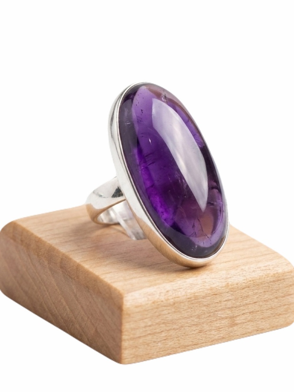 New Sterling Silver Long Oval Purple Amethyst Oblong Artisan Handmade Ring